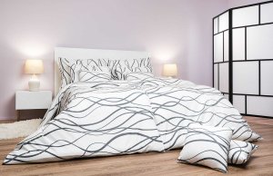 Povlečení krep Vlny tmavě šedé na bílém 240x200, 2x70x90 cm II.jakost