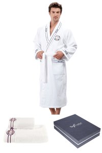 Soft Cotton Soft Cotton Luxusní pánský župan MARINE MANs ručníkem a osuškou v dárkovém balení XL + ručník + osuška +  box Bílá Soft Cotton Luxusní pánský župan MARINE MAN s ručníkem a osuškou - 8698642058392