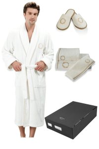 Soft Cotton Soft Cotton Luxusní pánský župan SEHZADE s ručníkem a papučkami v dárkovém balení XL + papučky (42/44) + ručník + box Smetanová  Soft Cotton Luxusní pánský župan SEHZADE s ručníkem a papučkami  - 8698642047334