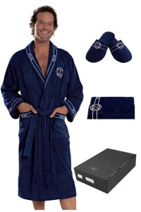Soft Cotton Soft Cotton Luxusní pánský župan s ručníkem a pupučemi MARINE MAN v dárkovém balení L + papučky (42/44) + ručník + box Tmavě mod Soft Cotton Luxusní pánský župan s ručníkem a pupučemi MARINE MA - 8698642058354
